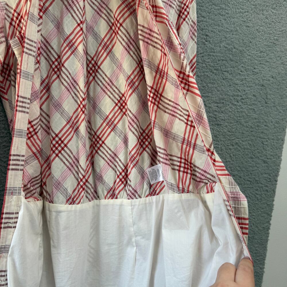 Veronica Beard Della Plaid Ruched Dress White Pink Tie Front Shirt Dress Size 4 - Picture 10 of 10